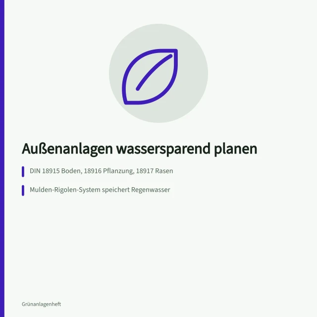 Karte: Außenanlagen wassersparend planen mit DIN-Normen und Kosten. Außenanlagen richtig planen und wassersparend anlegen