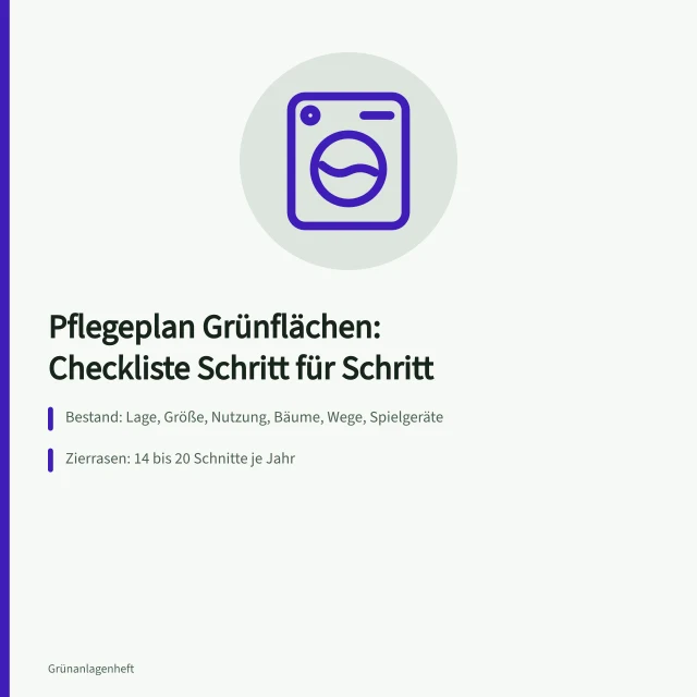Checkliste Pflegeplan Grünflächen mit Intervallen, Leistungsverzeichnis und Kostenkalkulation. Checkliste zur Erstellung eines Pflegeplans für Grünflächen