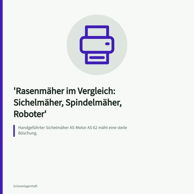 Handgeführter Sichelmäher AS-Motor AS 62 mäht eine steile Böschung. Rasenmäher im Vergleich: Sichelmäher, Spindelmäher, Roboter