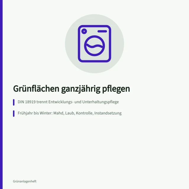 Pflegekalender und Kosten für Grünflächen nach DIN 18919. Wie lassen sich Grünflächen ganzjährig pflegen?
